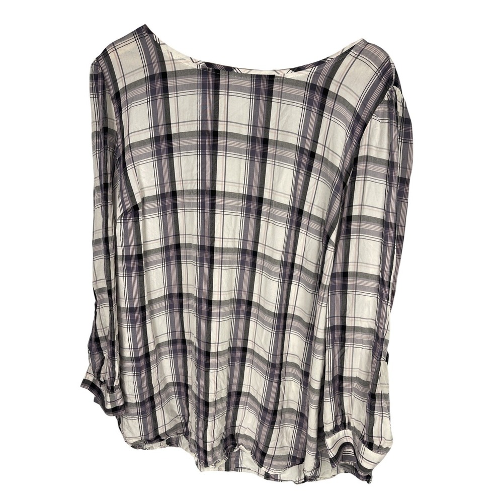 LOFT PLUS BLOUSE WOMEN'S Size 18 Purple Pink White Plaid Long‎ Sleeve
